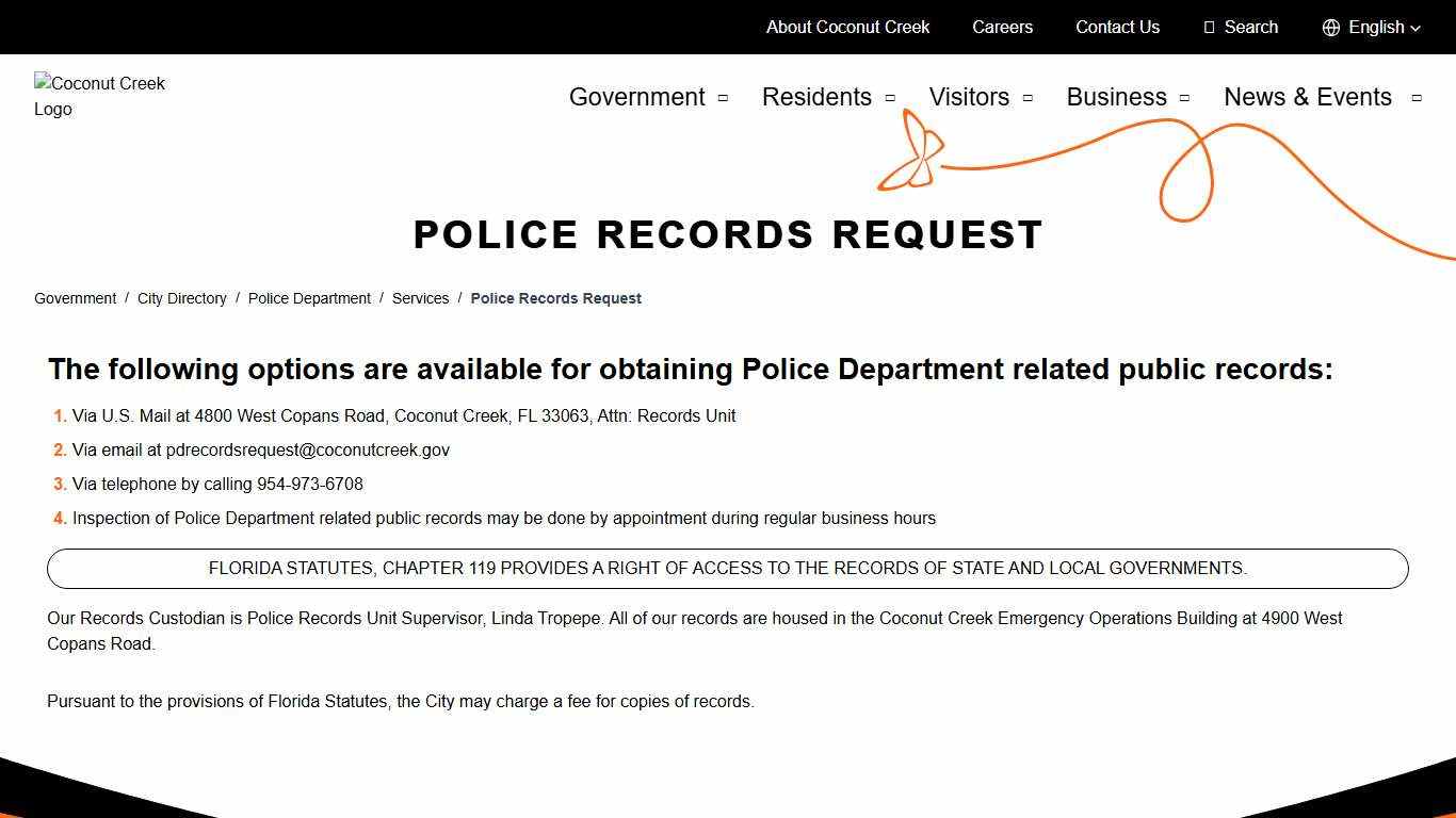 Police Records Request Coconut Creek Police Department