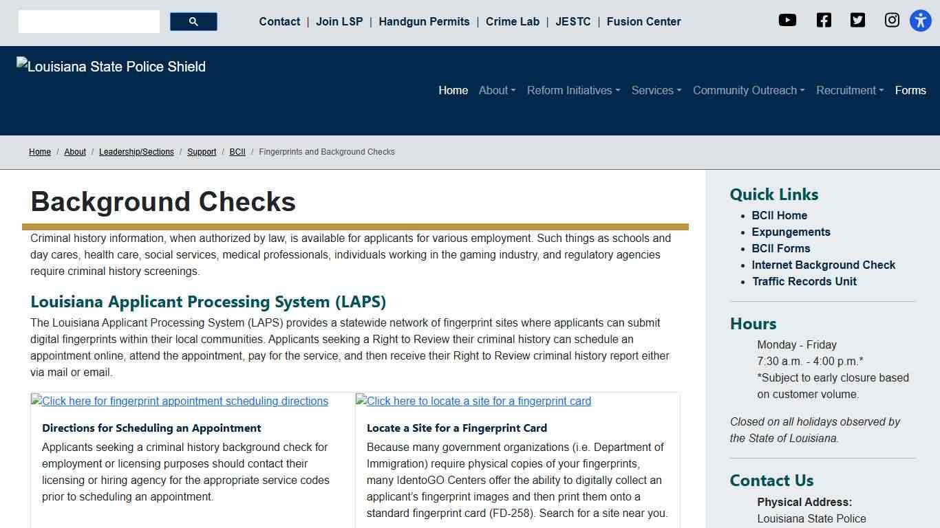 Fingerprints and Background Checks - Louisiana State Police
