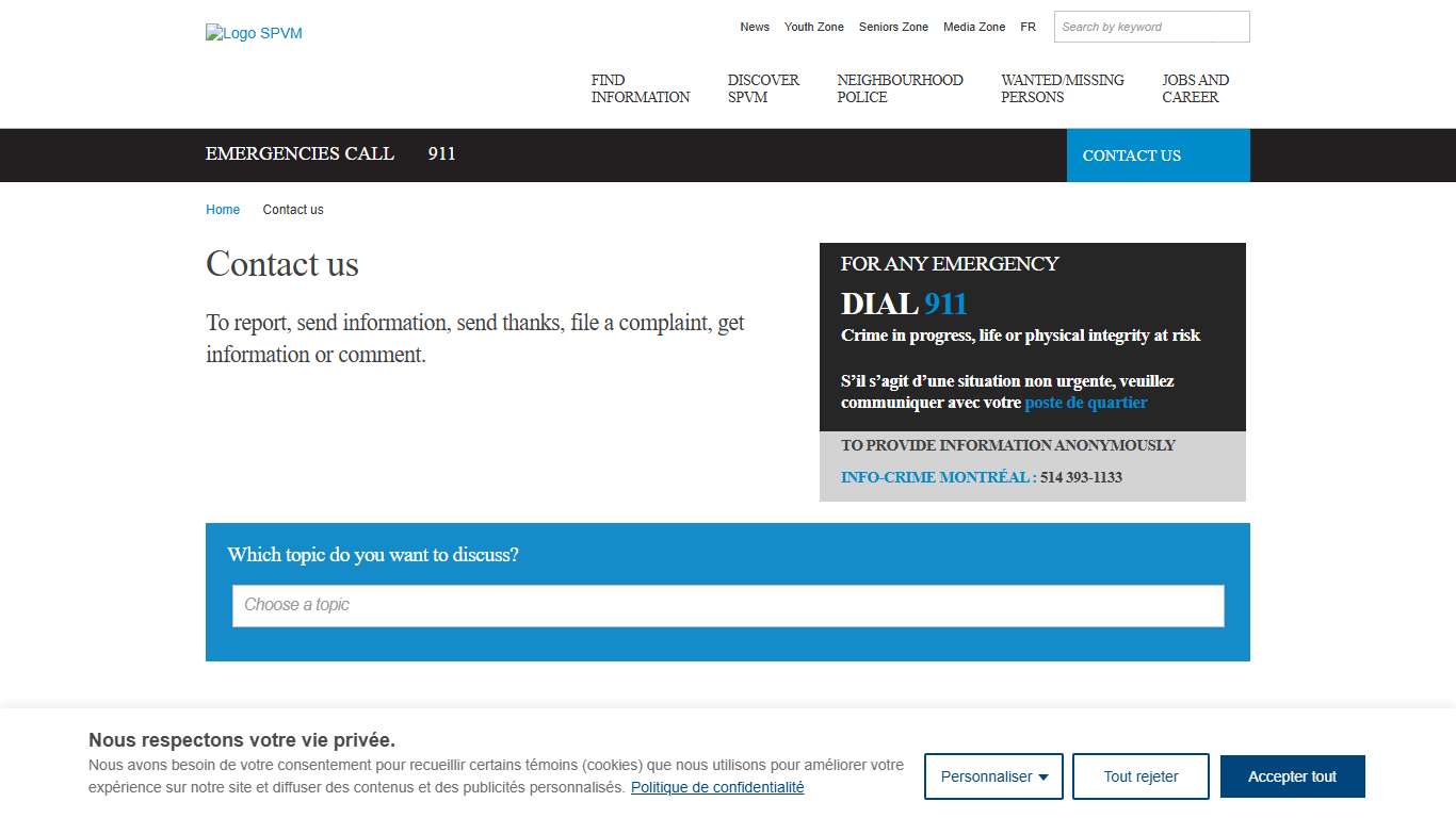 Contact us - Service de police de la Ville de Montréal - SPVM